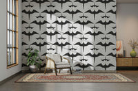 Decorative white wallpaper with rustic bird design

