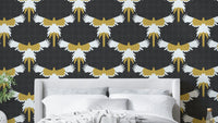 Rustic Macaw Flock Gray Wallpaper with tropical bird design

