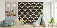 Decorative gray wallpaper with exotic bird pattern

