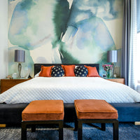 Abstract landscape wall mural in calming blue tones

