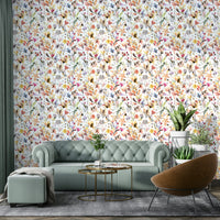 Cottagecore wallpaper with wildflower ink prints

