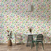 Artistic garden-themed wallpaper in leafy tones


