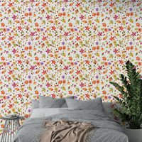 Botanical fall scene wallpaper with leaves and florals

