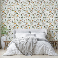 Green forest garden mural with birds and nature

