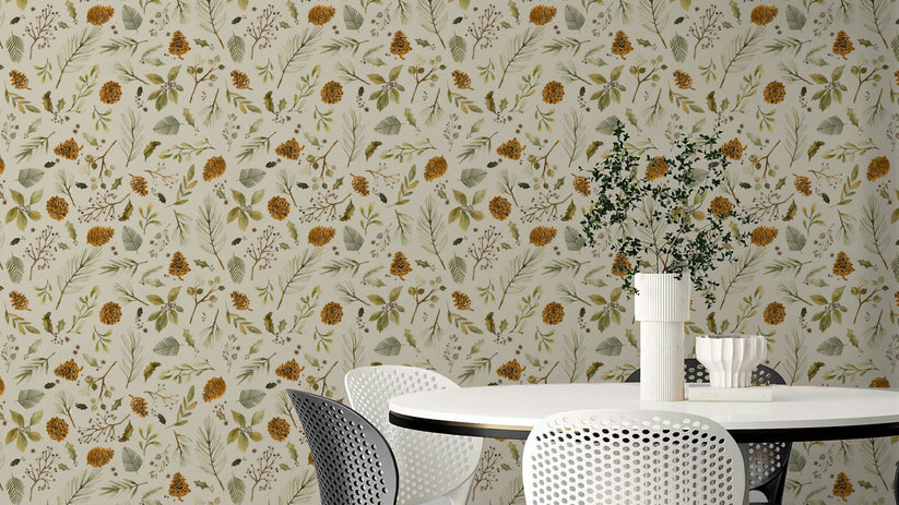 Christmas Winter Botanical Rustic Plants Wallpaper⁠