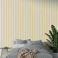 Sunny yellow striped wallpaper in modern interior


