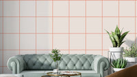 Minimalist grid wallpaper in soft coral rose shade

