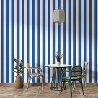 Modern room with maritime blue and beige stripes

