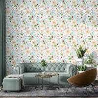 White wall design featuring scattered tiny blooms

