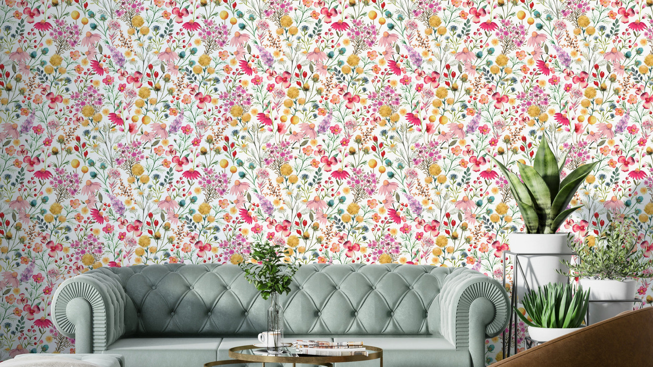 Delicate botanical wallpaper with dried flowers

