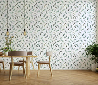 Soothing feather print wallpaper in light tones

