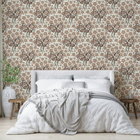Floral pattern wallpaper with soft bouquet and ribbon

