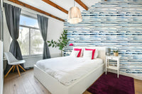 Blue watercolor stripe wallpaper for living rooms

