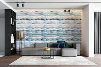 Abstract blue stripe wall mural with Nordic flair

