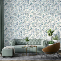 Blue minimal plant pattern wallpaper for interiors

