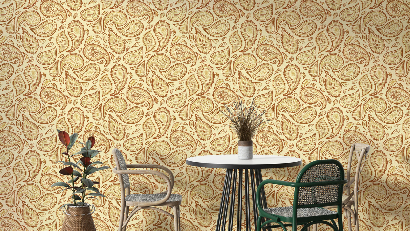 Classic paisley wallpaper in warm autumn palette

