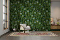 Boho chic peacock feather wallpaper in dark tones

