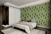 Giant chessboard mural with natural green setting

