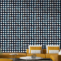 Navy geometric wallpaper with grid stripe pattern

