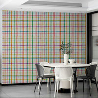 Geometric watercolor wall mural with plaid design

