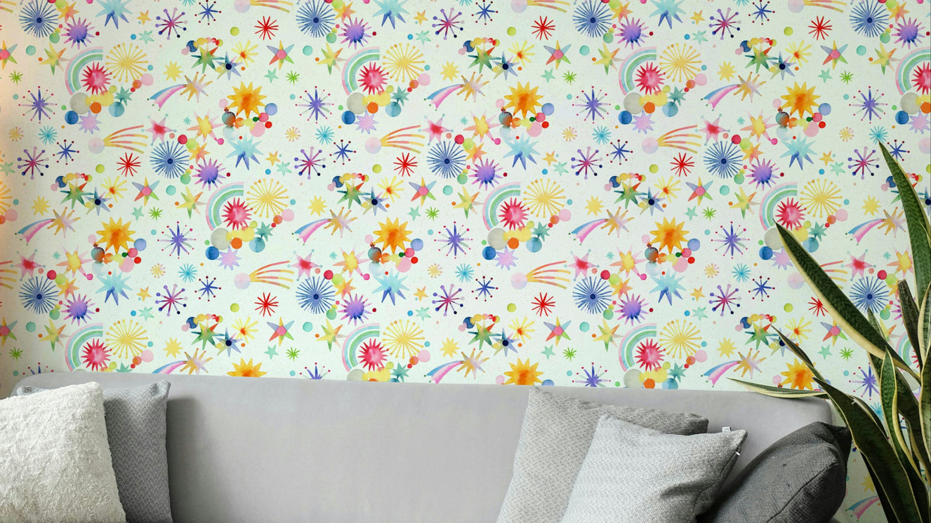 Holiday-themed kids wallpaper with star patterns

