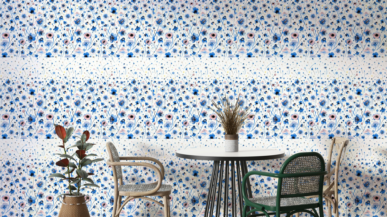 Ink blue floral ombre wallpaper with Nordic style

