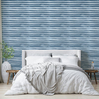 Elegant blue wall stripes in hand-painted style

