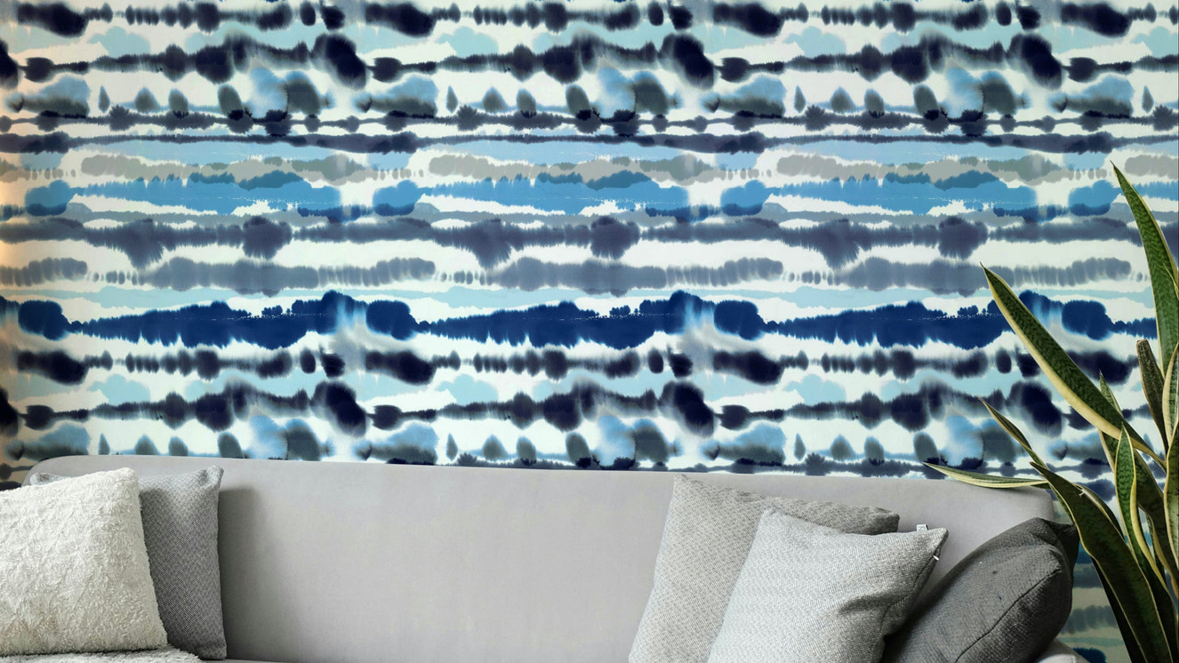 Nautical blue sea waves wallpaper with line art

