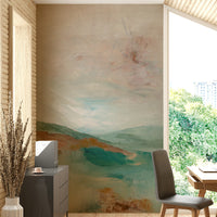 Watercolor-style misty mountains for wall decor

