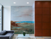 Blue and beige coastal mural for relaxing interiors

