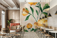 Large-scale flower petals wall mural in sun tones

