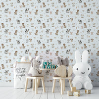 Hand-drawn farm animals wallpaper in soft tones

