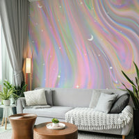 Moon and stars pastel mural

