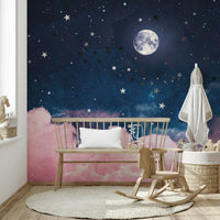 Full moon pink clouds mural

