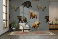 Bear-themed kids room wallpaper

