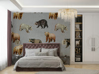 Neutral grey bear mural wallpaper

