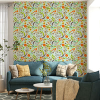 Contemporary meadow wallpaper with blooming flora

