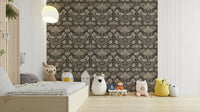 Sepia wall design with poppy illustrations

