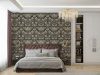 Classic floral wallpaper in muted brown hues

