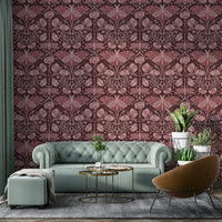 Art Nouveau floral wallpaper with crimson base

