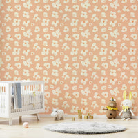 Chic abstract florals wallpaper in peach shades

