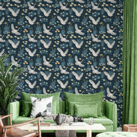 Serene blue wallpaper with white heron birds

