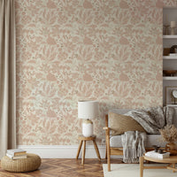 Rusty blush wallpaper adding warmth to interior walls

