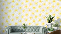Cute suns smiley wallpaper in Scandinavian nursery style

