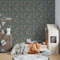 Decorative vintage teal floral wallpaper design

