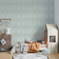 Fresh botanical design in green leaf damask wallpaper

