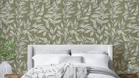 Whimsical leaf print wallpaper with playful design

