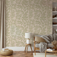 Serene wall design with sage green leaves

