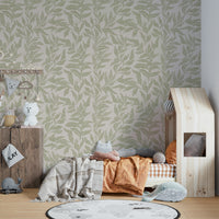 Sage leaf pattern wallpaper with subtle detail

