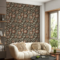 Warm floral trail wallpaper in terracotta tones

